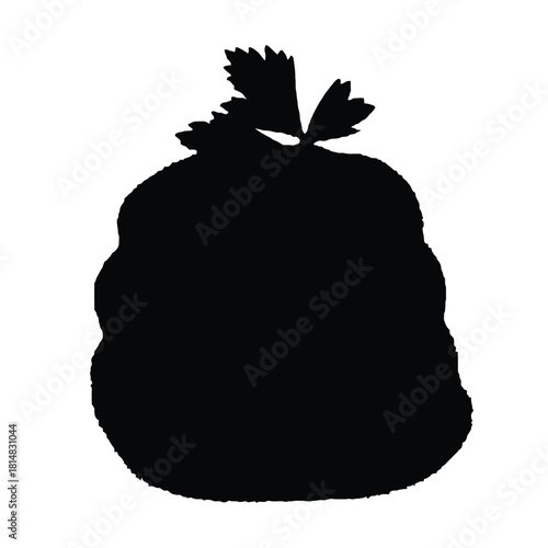 Black Silhouette of a Celery Stalk with Leaves on White Background Keywords: celery, silhouette, black, white