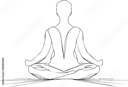 Outline vector illustration of a meditative figure in a yoga pose, ideal for wellness and mindfulness projects