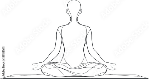 Minimalist line art vector illustration of a person meditating in a yoga pose for wellness and mindfulness projects
