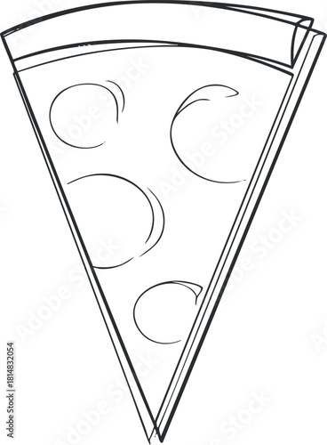 Outline vector illustration of a pizza slice featuring simple line art, perfect for food-related design projects and menus
