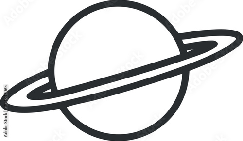 Outline vector illustration of a planet with rings, ideal for space-themed designs and educational materials