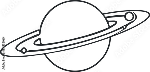 Outline vector illustration of Saturn with rings, ideal for educational and astronomical design projects