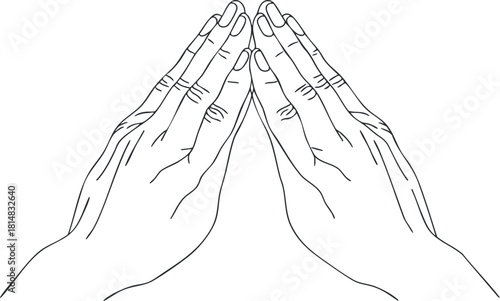 Minimalist outline vector illustration of two hands coming together in a gesture for unity and connection