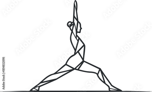 Geometric line art vector illustration of a woman performing a yoga pose, perfect for wellness and fitness branding