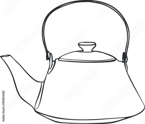 Minimalist line art vector illustration of a kettle, perfect for kitchen and culinary design projects