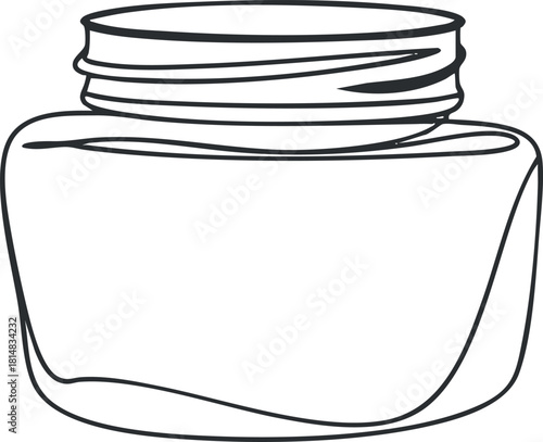 Outline vector illustration of a cosmetic jar for skincare and beauty product packaging design