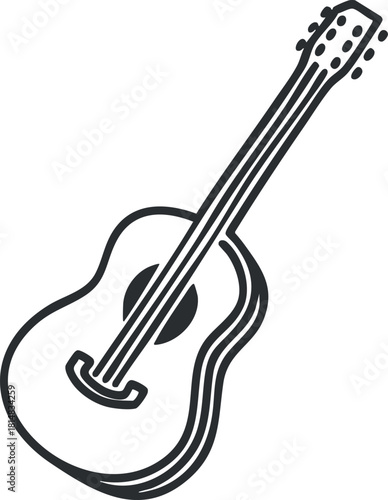 Stylized outline vector illustration of an acoustic guitar designed for music-related projects and branding.