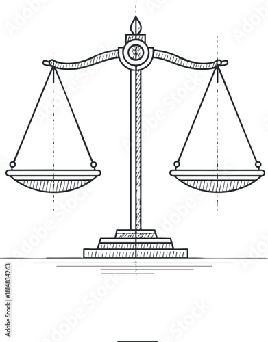 Outline vector illustration of a balanced scale symbolizing justice and fairness, ideal for legal and advocacy contexts