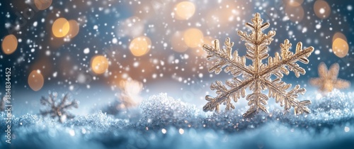 Sparkling Snowflakes on Glimmering Winter Background During a Snowy Day