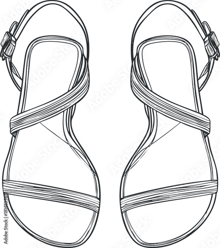 Outline vector illustration of stylish sandals featuring a minimalist design, ideal for fashion and summer-themed projects