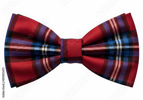 Red Blue and Black Plaid Bow Tie Classic Formal Fashion Accessory Isolated on Transparent Background PNG