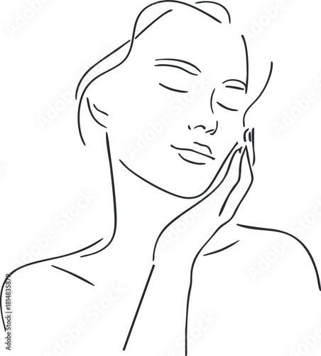 Elegant one-line vector illustration of a serene woman embodying beauty and wellness concepts for modern design projects