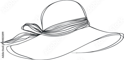 Elegant line art illustration of a stylish sun hat with a ribbon, perfect for fashion and summer-themed designs