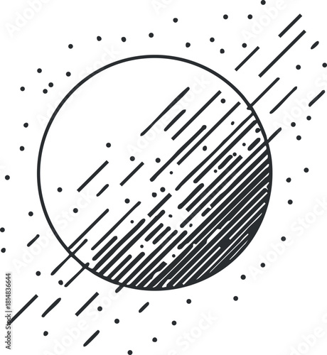 Minimalist abstract vector illustration of a moon with geometric lines and patterns for modern design projects