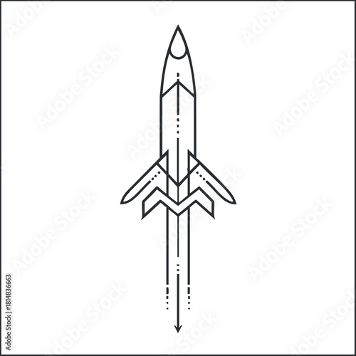 Minimalist line art vector illustration of a rocket, suitable for technology and space exploration concepts.