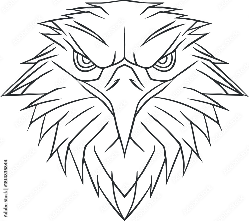 Obraz premium Stylized outline vector illustration of a fierce eagle head, ideal for logo design and branding projects