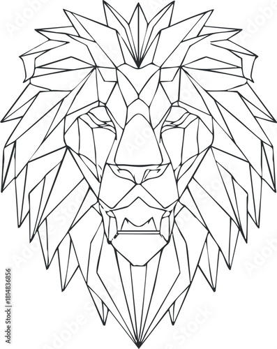 Geometric line art illustration of a lion's head, featuring sharp angles and modern design elements for creative projects.