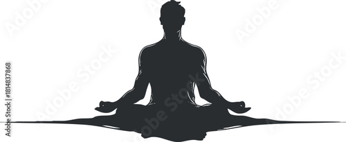 Silhouette vector illustration of a person meditating in a seated pose, representing tranquility and mindfulness for wellness and spiritual themes
