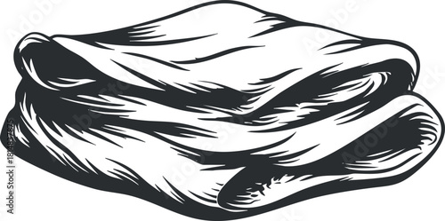 Stylized black and white vector illustration of a folded blanket, perfect for home decor and textile design projects