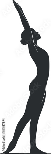 Elegant silhouette vector illustration of a woman performing a yoga stretch pose for health and wellness design projects