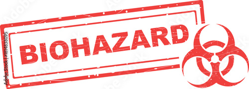 red worn texture rubber stamp text and symbol biohazard concept