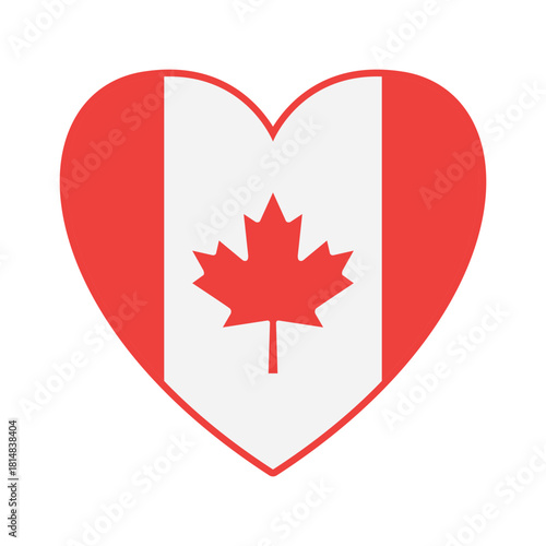 A vibrant heart-shaped emblem showcasing the iconic Canadian flag, symbolizing national pride, patriotism, and deep affection for the country, presented as a clear and recognizable graphic