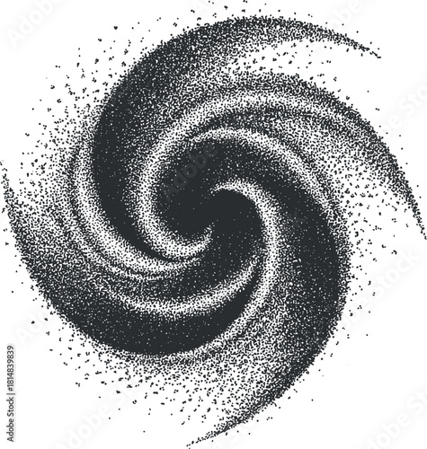 Abstract black and white vector illustration of a swirling galaxy design, ideal for cosmic themes and artistic projects