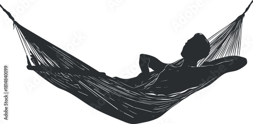 Silhouette vector illustration of a person relaxing in a hammock, ideal for leisure and outdoor lifestyle concepts