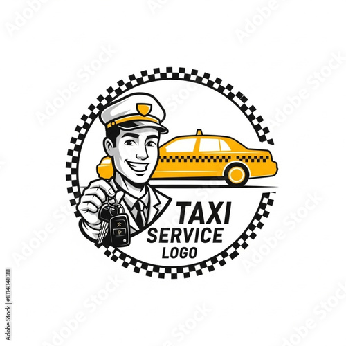 Taxi Service Driver with Keys and Car Logo