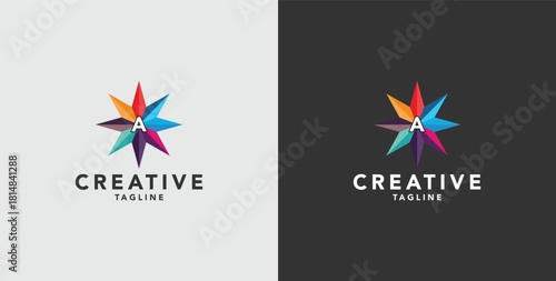 Digital colorful abstract icons, elements and symbols with initial A logo, template