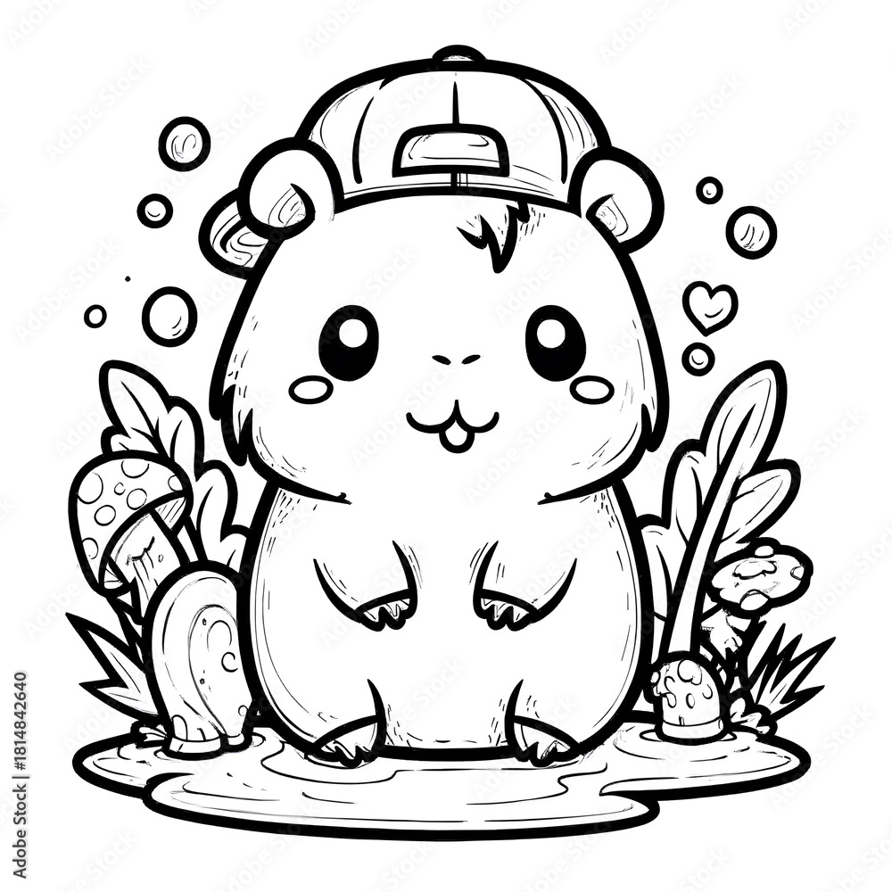 Obraz premium Kawaii Capybara by Jungle River Coloring Page