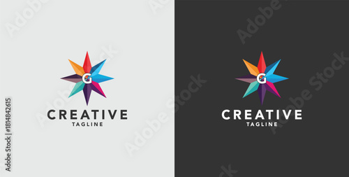 Digital colorful abstract icons, elements and symbols with initial G logo, template