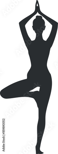 Silhouette vector illustration of a woman performing a yoga pose for health and wellness projects.
