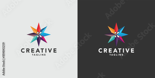 Digital colorful abstract icons, elements and symbols with initial K logo, template