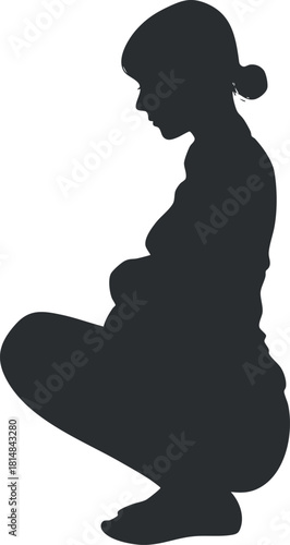 Silhouette vector illustration of a pregnant woman in a modern minimalist style, ideal for maternity and wellness themes.