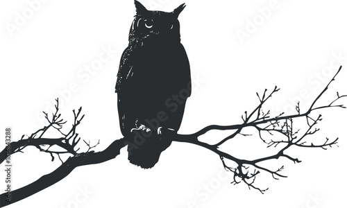 Elegant silhouette vector illustration of an owl perched on a branch, perfect for nature-themed designs and artwork