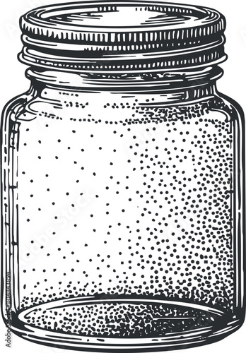 Vintage hand-drawn vector illustration of a glass jar for kitchen storage and food preservation designs