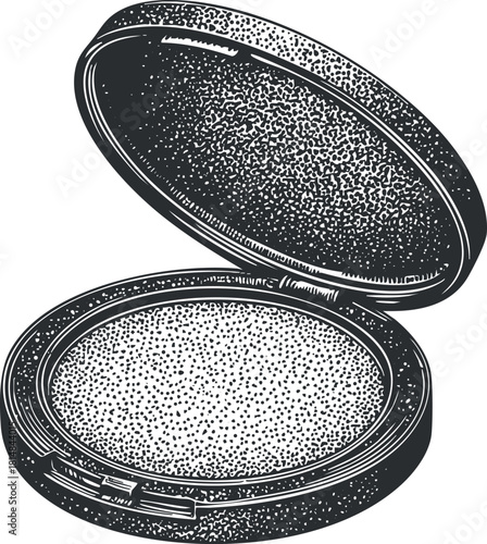 Vintage style vector illustration of an open compact powder case for makeup and beauty projects