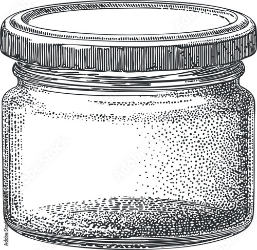 Detailed hand-drawn vector illustration of an empty glass jar with a lid, perfect for kitchen storage and design projects