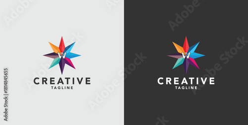 Digital colorful abstract icons, elements and symbols with logo initials W, templates