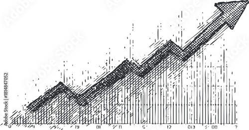 Hand-drawn vector illustration of a growth chart with upward trends for business and finance applications