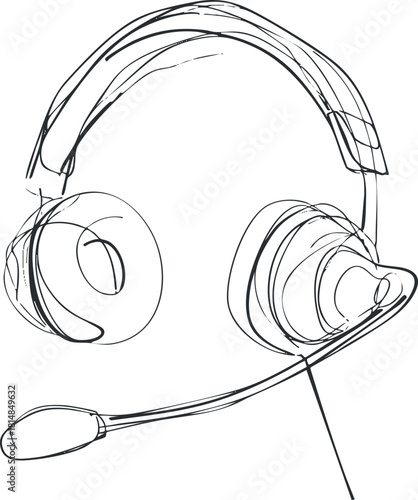 Minimalist line art vector illustration of a headset with microphone, ideal for technology and communication design projects