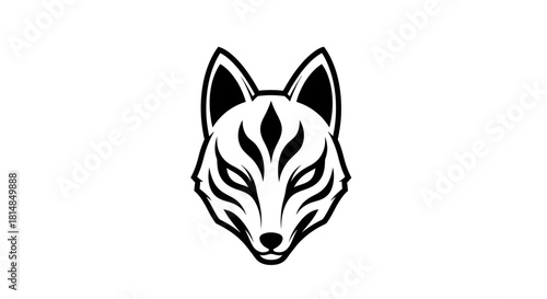 Striking Kitsune Mask Illustration with Intricate Details and Mystical Aura.