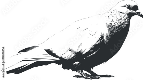 Stylized black and white vector illustration of a pigeon, ideal for nature-themed designs and eco-friendly projects