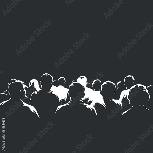 Silhouette vector illustration of an audience gathered for a presentation or performance in a minimalist style