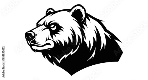 Intense bear head portrait showcasing strength and determination in black and white.