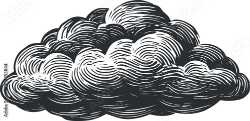 Hand-drawn vector illustration of a fluffy cloud in black and white style suitable for weather-themed designs and artistic projects