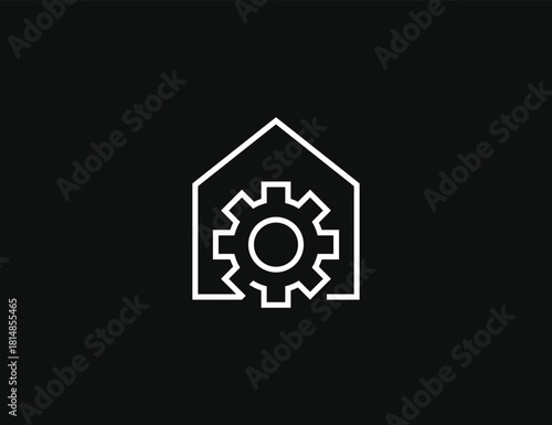 Home repair logo. House with Setting gear icon sign symbol Design Element. Vector illustration template