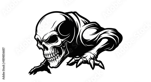 Creepy Skull Monster Crawling Forward with Menacing Expression.