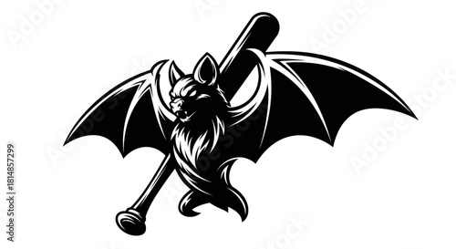 Fierce bat mascot with a baseball bat vector illustration.